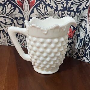Vintage Fenton Hobnail Milk Glass Creamer 4" Ruffle MCM